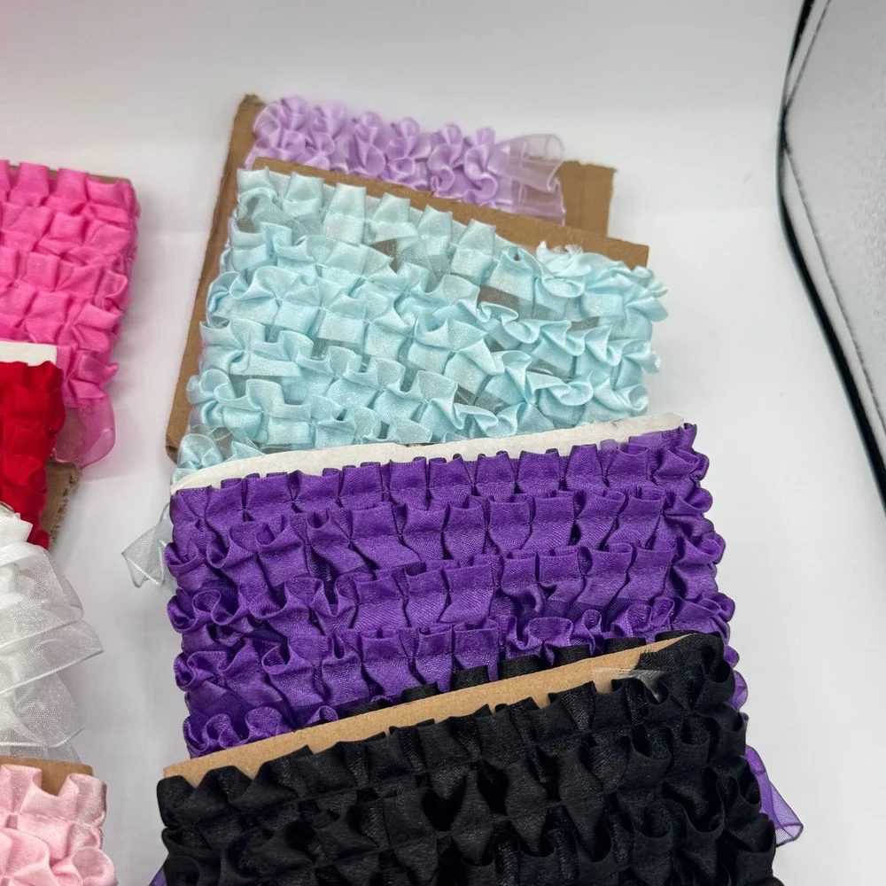 8pc Lot Pleated Organza Satin Ruffle Trim Ribbon Assorted Colors 1 Inch Wide